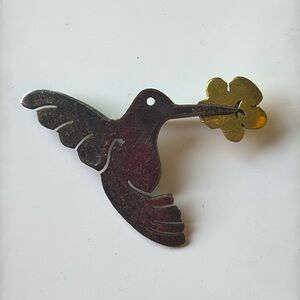 Vintage FAR FETCHED Hummingbird Pin Mixed Metal 925 Silver